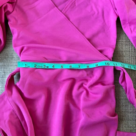 Bohoo Pink Scuba Puff Sleeve Wrap Mini Dress With Belt Size 2 - Picture 5 of 11